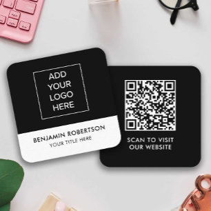 Tarjeta De Presentación Logotipo de Personalizado blanco negro Código QR S