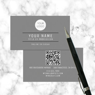 Tarjeta De Presentación Logotipo profesional del nombre gris del código QR