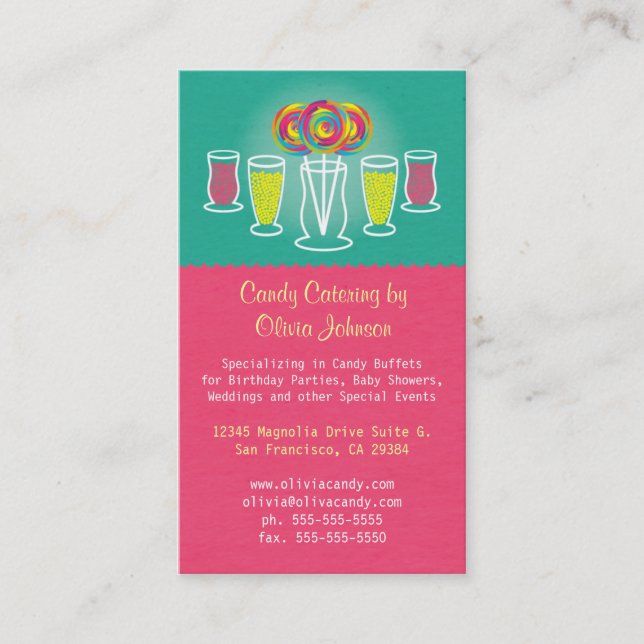 Tarjeta de presentación Lollipop Candy Catering (Anverso)
