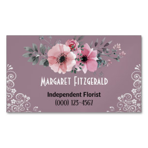 Tarjeta de presentación magnética florista rosa y