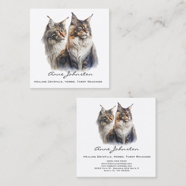 Tarjeta de presentación Maine Coon Cats Square (Anverso / Reverso)