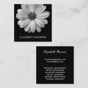 Tarjeta De Presentación Margarita Blanca en Cuadrado Negro