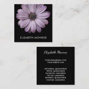 Tarjeta De Presentación Margarita de lavanda en cuadrado negro