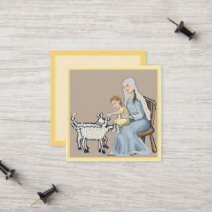 Tarjeta De Presentación María y Jesús saludando a los corderos