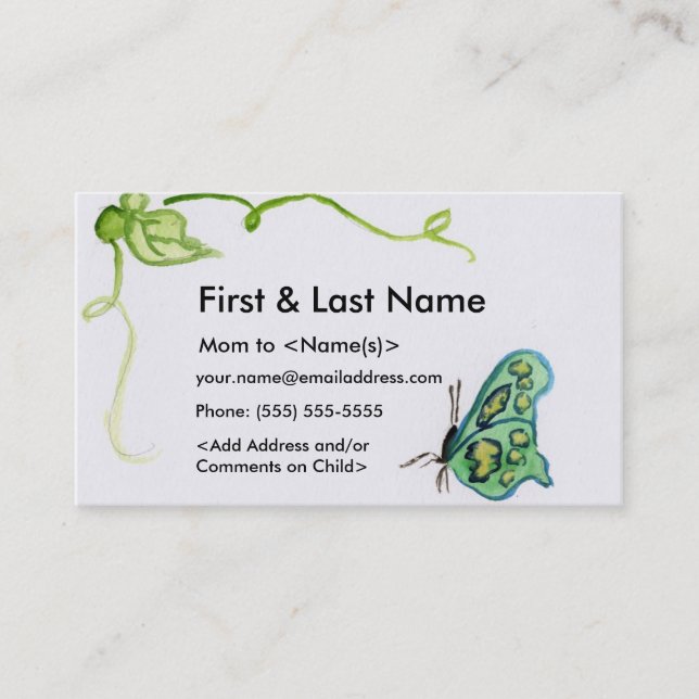 Tarjeta De Presentación Mariposa Mami Personalizado Foto Llamando a Tarjet (Anverso)