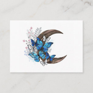 Tarjeta De Presentación Mariposas azules sobre la media luna de madera