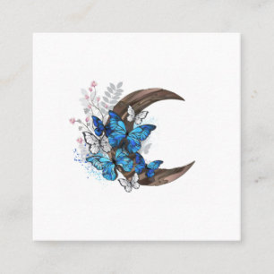Tarjeta De Presentación Mariposas azules sobre la media luna de madera