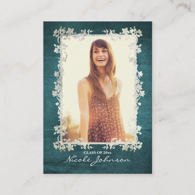 Tarjeta De Presentación Márketing azul verde azulado floral del (Anverso)