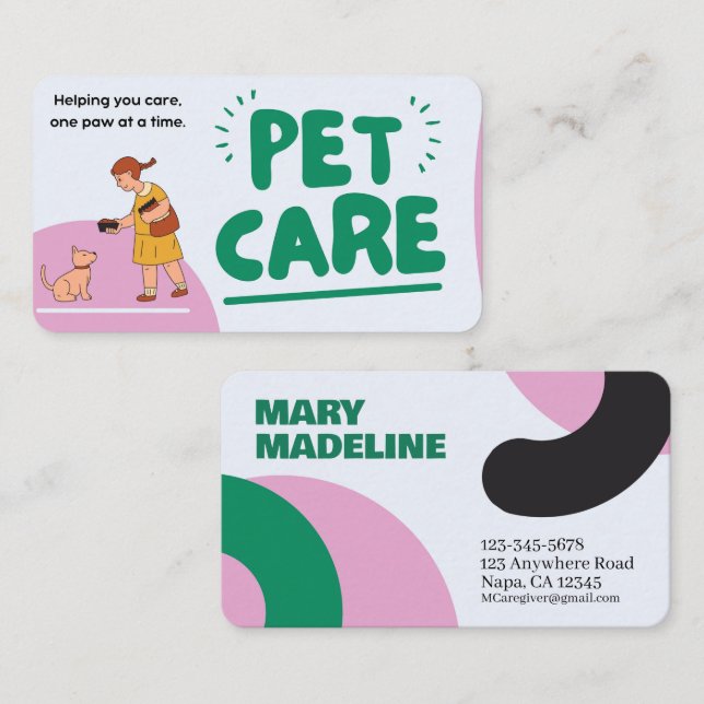 Tarjeta De Presentación Mascota personalizable Cuidador (Anverso / Reverso)