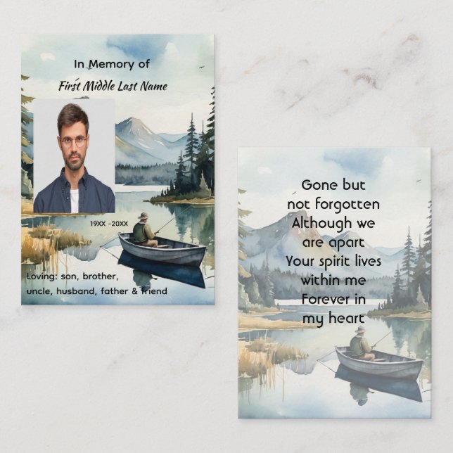 Tarjeta De Presentación Memorial Keepsake Fishing Lake in Boat (Anverso / Reverso)