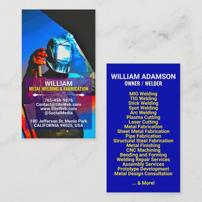Tarjeta De Presentación Metal Fabrication & Welding Services | Contractor (Anverso / Reverso)