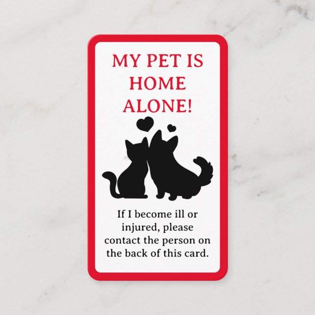 Tarjeta De Presentación Mi Mascota, perro está solo en casa (Anverso)