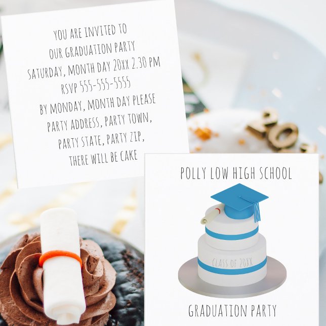 Tarjeta De Presentación Mini invitados del partido de graduación de secund (Always should be cake at Graduation Parties. Add the details of yours to these mini invites)