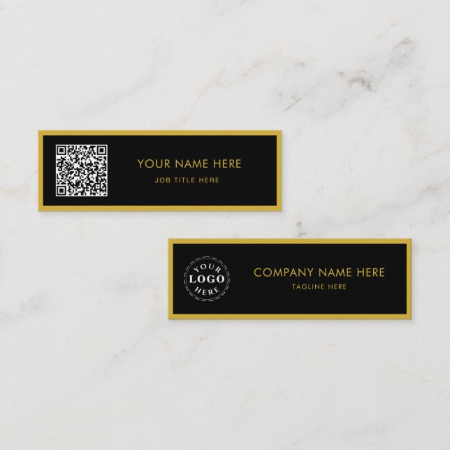 Tarjeta De Presentación Minimalist M Gold Black Script QR White (Anverso / Reverso)
