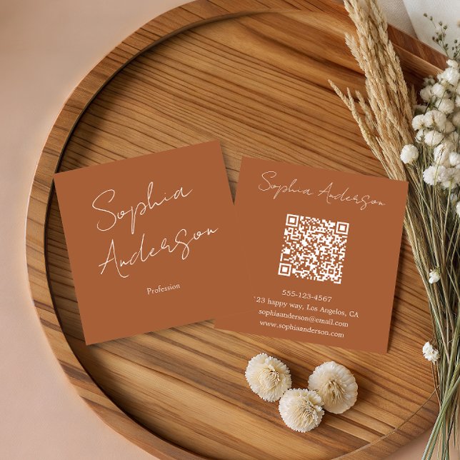 Tarjeta De Presentación Minimalist Terracotta Qr Code Square Business (Subido por el creador)
