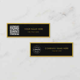 Tarjeta De Presentación Minimalista M Dorado Negro Script QR Blanco