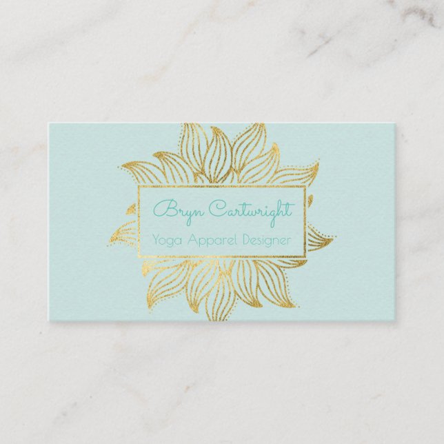 Tarjeta de presentación Mint Green Gold Lotus Mand (Anverso)