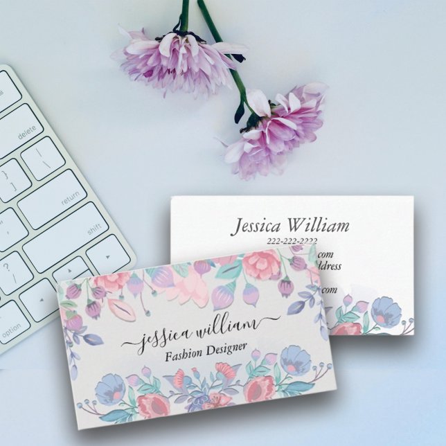 Tarjeta De Presentación Moda moderna acuarela Hidrangeas azules Floral (Subido por el creador)