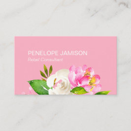 Tarjeta De Presentación Modern Coral Pink Floral 