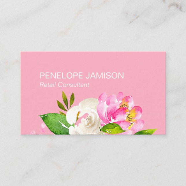 Tarjeta De Presentación Modern Coral Pink Floral  (Anverso)