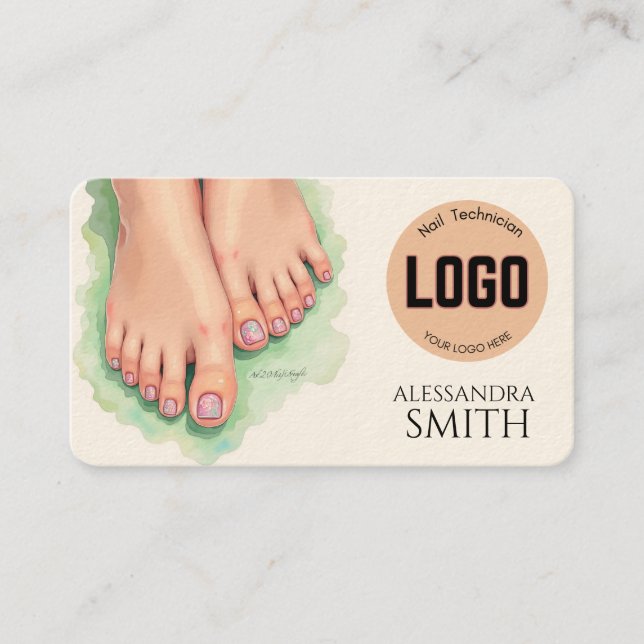 Tarjeta De Presentación Modern Simple Professional Business Nail Tech Card (Anverso)