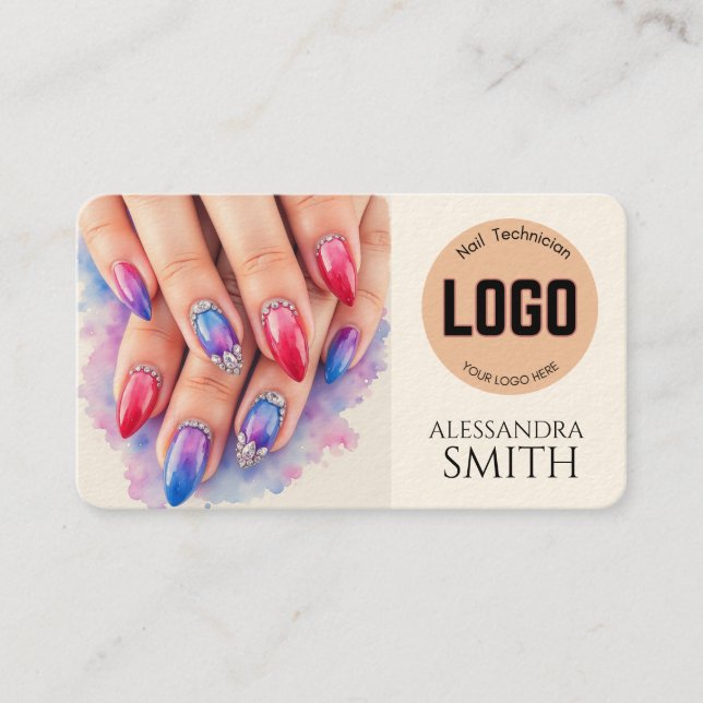 Tarjeta De Presentación Modern Simple Professional Business Nail Tech Card (Anverso)