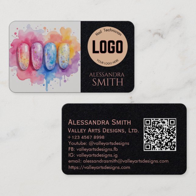 Tarjeta De Presentación Modern Simple Professional Business Nail Tech Card (Anverso / Reverso)