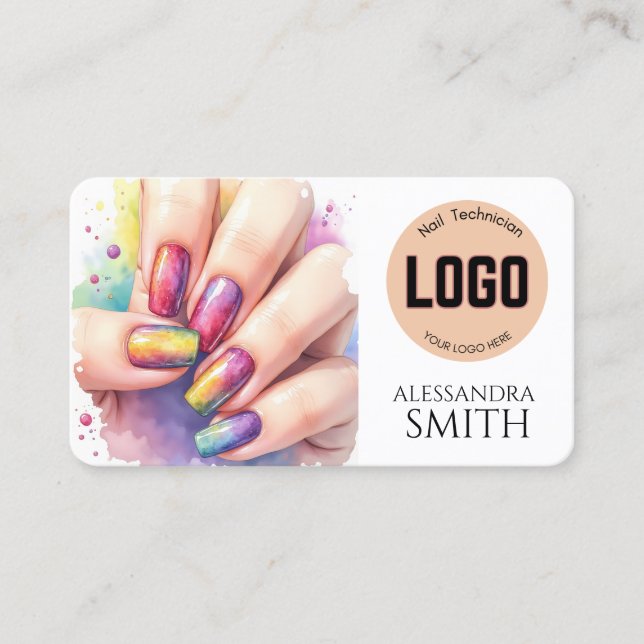 Tarjeta De Presentación Modern Simple Professional Business Nail Tech Card (Anverso)