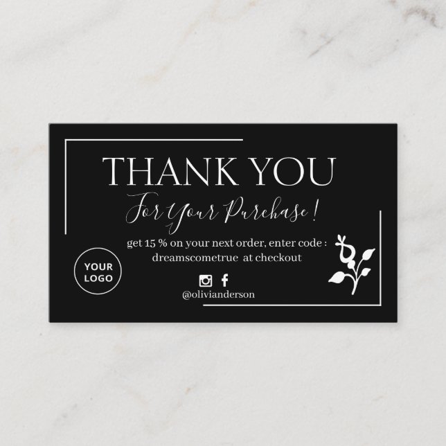 Tarjeta de presentación moderna de escritura negra (Anverso)