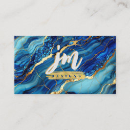 Tarjeta de presentación moderna de mármol azul y o