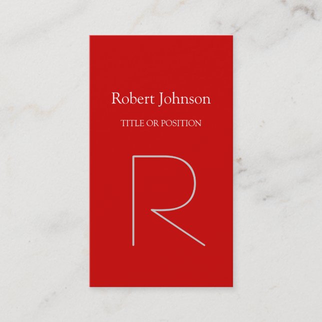 Tarjeta de presentación moderna de monograma rojo  (Anverso)