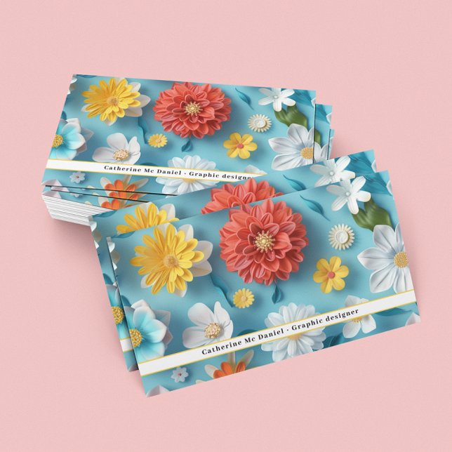 Tarjeta de presentación moderna Floral Blue Red Wh (Subido por el creador)