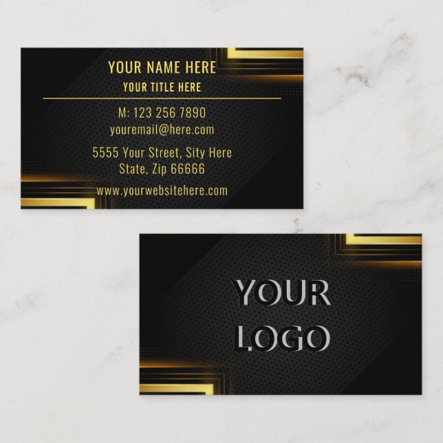 Tarjeta de presentación moderna Gold Black con log (Anverso / Reverso)