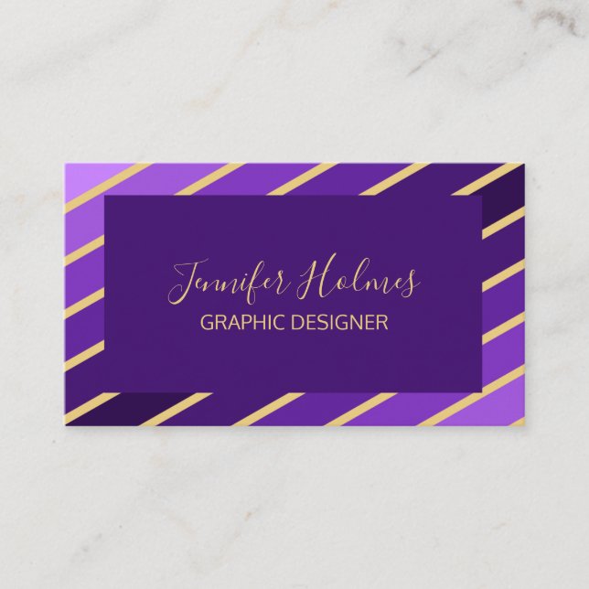 Tarjeta de presentación moderna Purple Gold Diagon (Anverso)