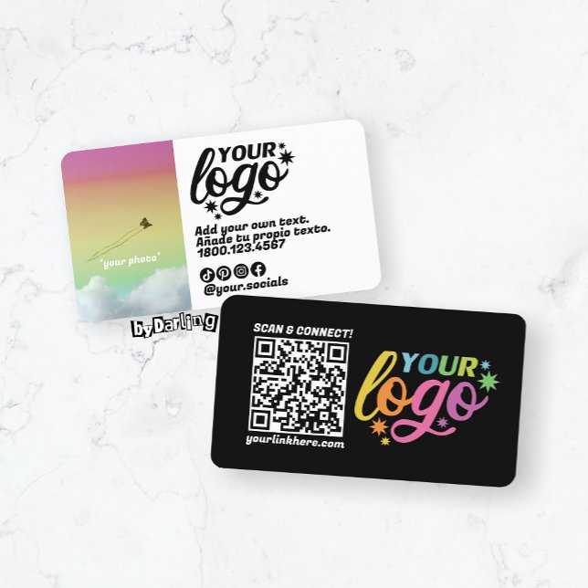 Tarjeta de presentación moderna QR Code Black Whit (Modern QR Code Rainbow Black White Business Card)