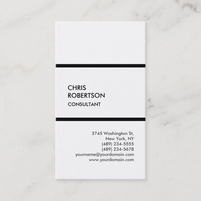 Tarjeta de presentación moderna vertical blanca y  (Anverso)