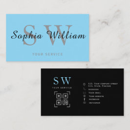 Tarjeta De Presentación monograma azul y negro mínimo moderno Negocios