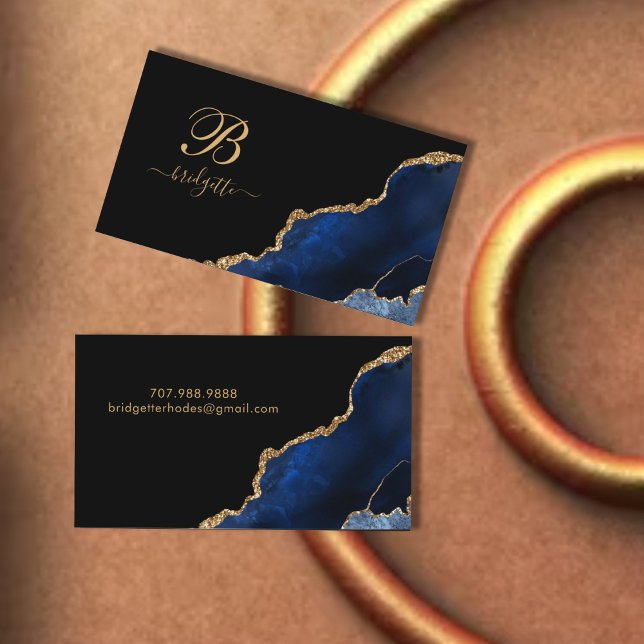 Tarjeta De Presentación Monograma de ageo de Purpurina de oro azul (Subido por el creador)