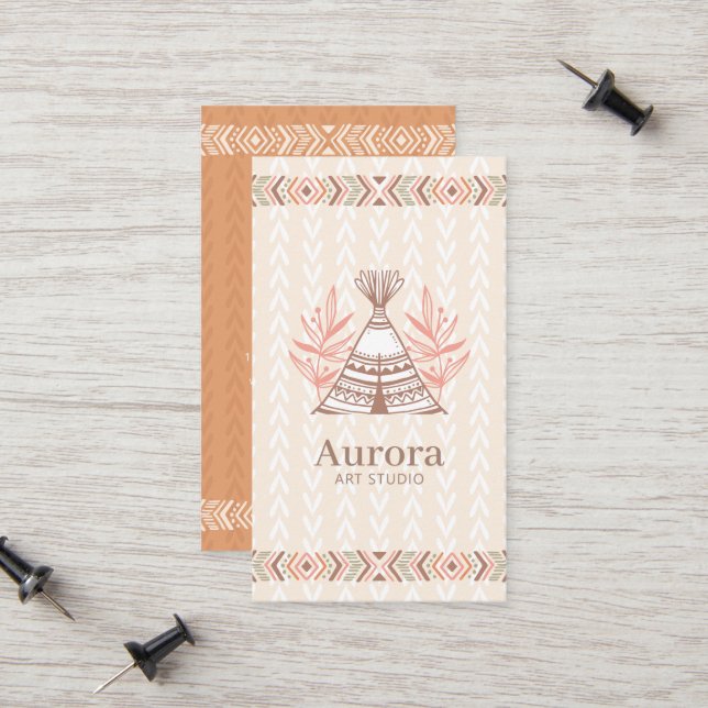 Tarjeta De Presentación Monograma de boho estilo indio nativo americano (Anverso/Reverso In Situ)