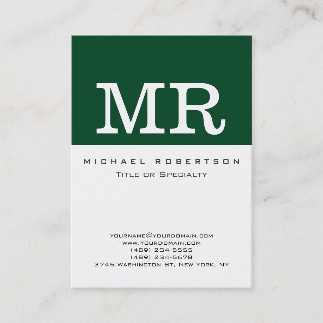 Tarjeta de presentación Monograma de la Moda verde (Anverso)