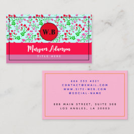 Tarjeta De Presentación Monograma floral rosa personalizado