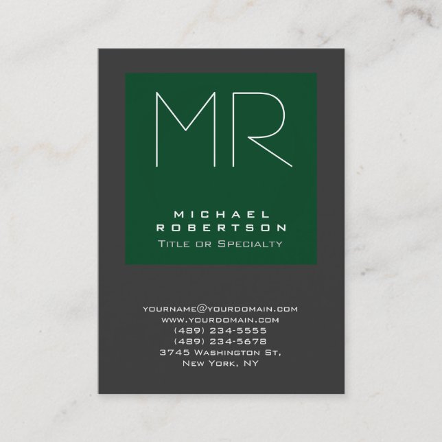Tarjeta de presentación Monograma Green Gray Chubb (Anverso)