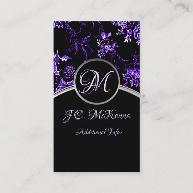 Tarjeta de presentación Monograma Morado Floral 3 (Anverso)
