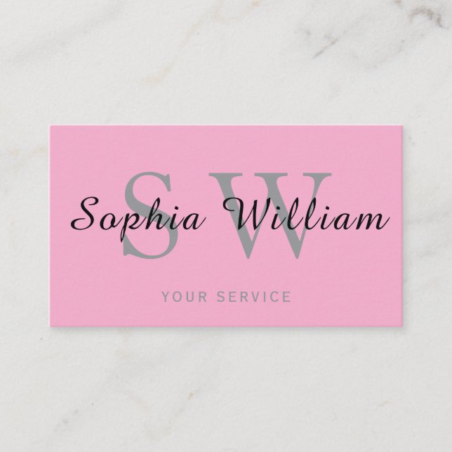 Tarjeta De Presentación Monograma rosa y negro minimo de negocios modernos (Anverso)