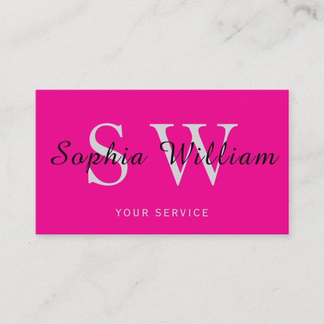 Tarjeta De Presentación Monograma rosa y negro minimo de negocios modernos (Anverso)