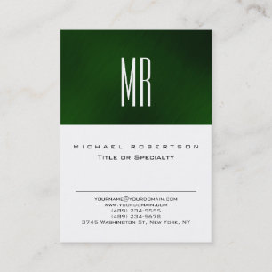 Tarjeta de presentación Monograma verde blanco mat