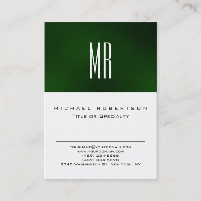 Tarjeta de presentación Monograma verde blanco mat (Anverso)