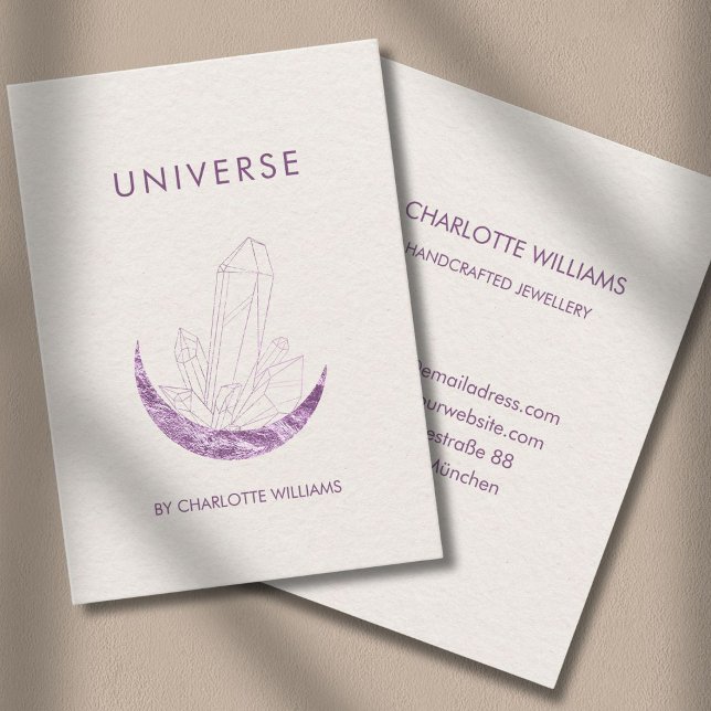 Tarjeta de presentación Moon Crystal Energy Healer (Moon Crystal Energy Healer Business Card - Beige-Violet)