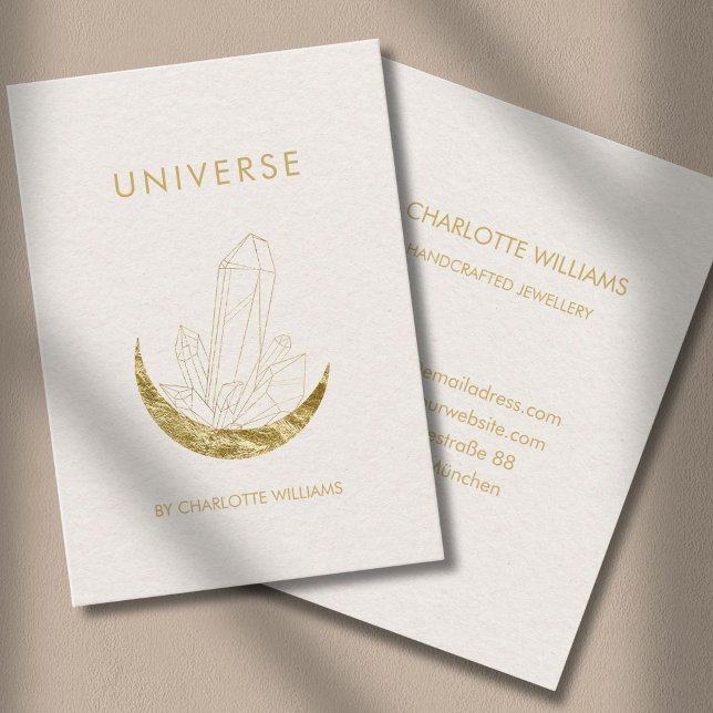 Tarjeta de presentación Moon Crystal Energy Healer (Moon Crystal Energy Healer Business Card - Beige - Gold.)