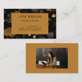 Tarjeta De Presentación Mujeres independientes con fotos de flores de oro 